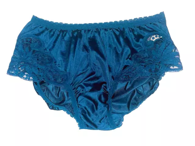 VINTAGE by WONDERMAID SHINY TEAL NYLON & LACE PANTIES SIZE 5 (S) Union Label NOS