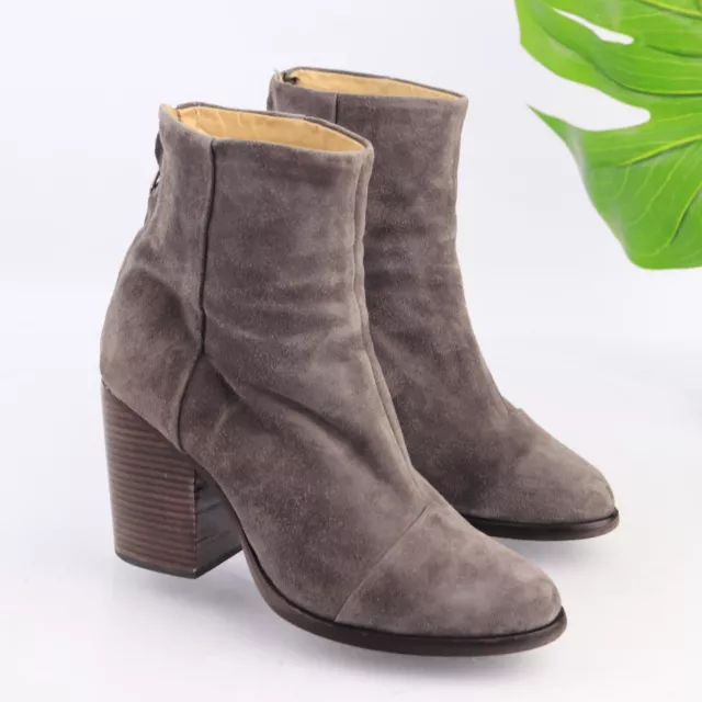 Rag & Bone Women's Newbury Boots Size 7 Gray Taupe Suede Zip Block Heel Bootie 2