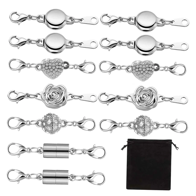 12 Chiusure Magnetiche per Gioielli - Moschettone e Cuore - Doppia Chiusura per Collane, Bracciali, Creazione di Gioielli (Oro, Argento
