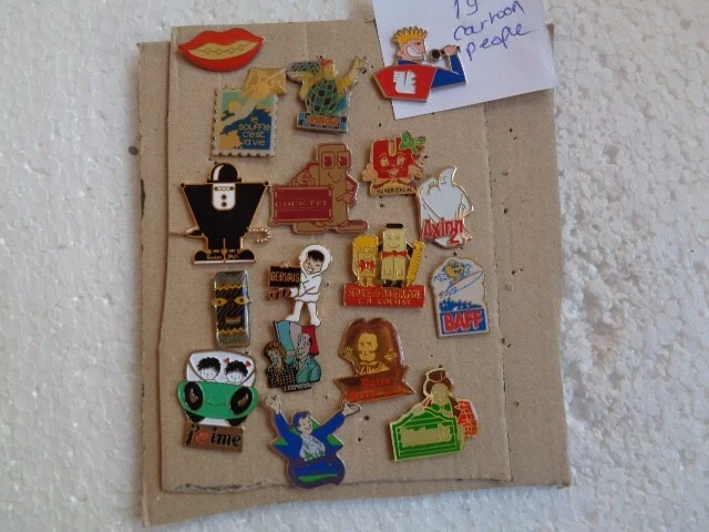 Job lot of 19 cartoon people metal lapel pins