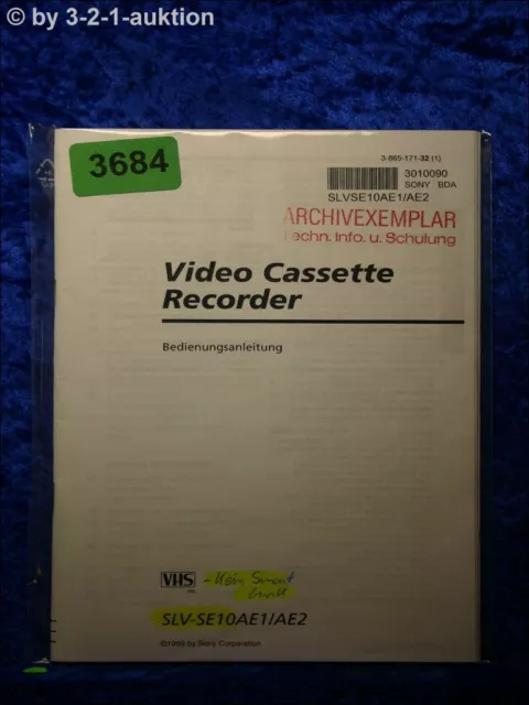 Sony Instrucciones de Empleo SLV SE10AE1/AE2 Vídeo Cassette Recorder (#3684)