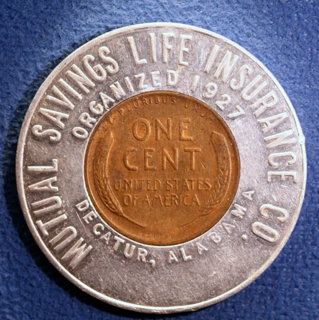 NICE Encased 1954-d Lincoln Cent- Mutual Savings Life Ins. Co., Decatur, Alabama