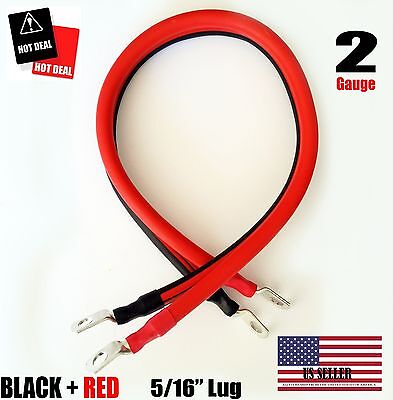 1 FT-  2 AWG Gauge  5/16" Lug Battery Cable Inverter Cables Solar, RV, Car,Golf
