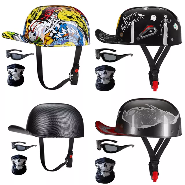 Motorcycle Half Helmet Open Face Retro Baseball Cap Scooter Moped Jet Helmet Dot