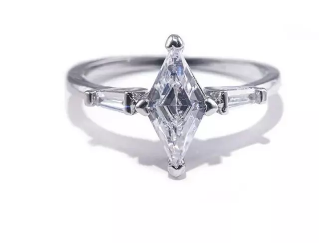 Classic 935 Silver Rhombus & Baguette Cut CZ Amazing Wedding Women's Unique Ring