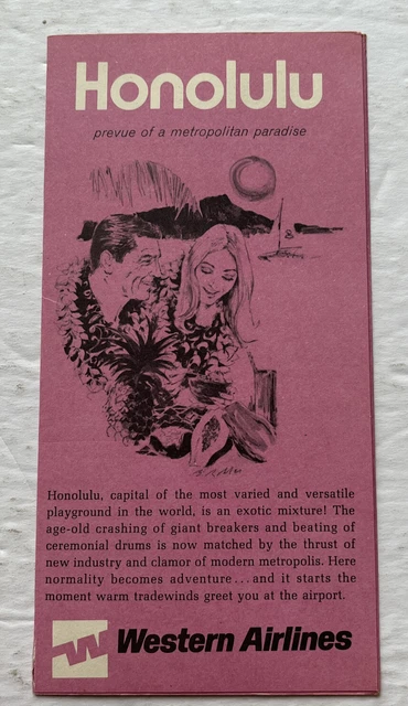 Vtg 1970 Ouest Airlines Honolulu Hawaii Voyage Brochure Carte Guide Tourist Hi
