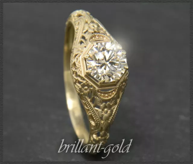 Brillant Antik Jugendstil Design Ring, 0,78ct zart champagner Diamant, 585 Gold 2