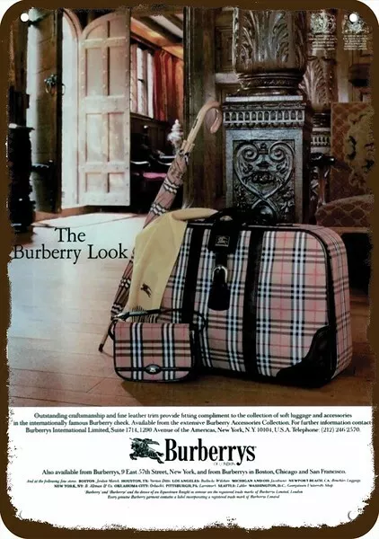 1984 BURBERRYS Pink Plaid Luggage Vintage-Look *DECORATIVE REPLICA METAL SIGN*