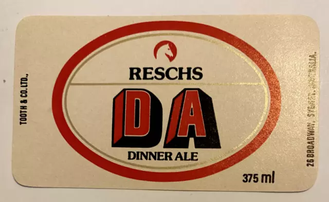 RESCHS DA Dinner Ale Beer Label 375ml genuine label great cond Australian  S3720