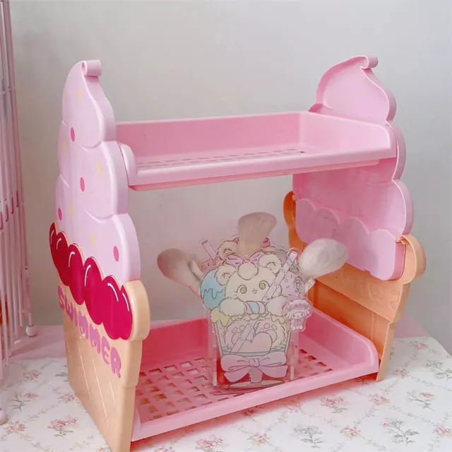 Cute Ice Cream Storage Rack Cartoon Desktop Organizer Holder Display Shelf Pink