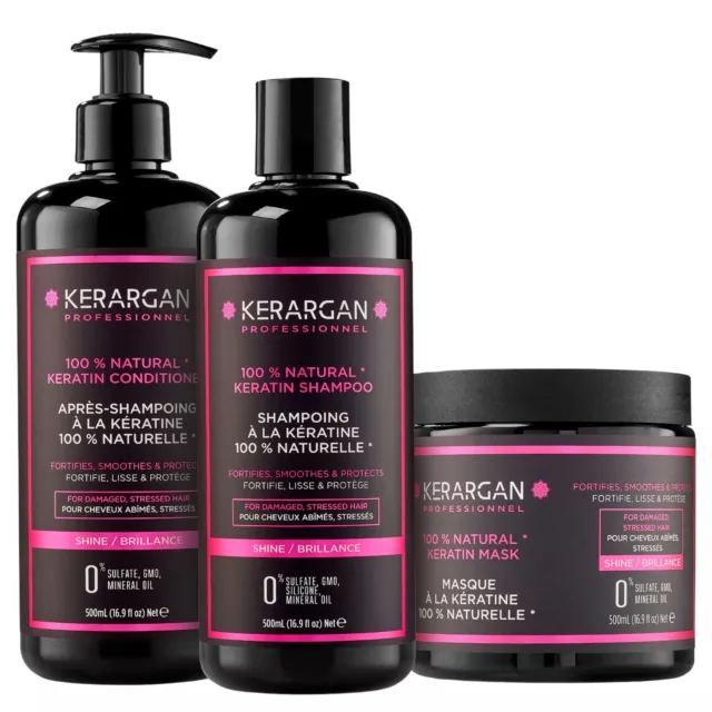 Kerargan - Kit 3 pièces (shampoing, après-shampoing & masque) à la kératine et