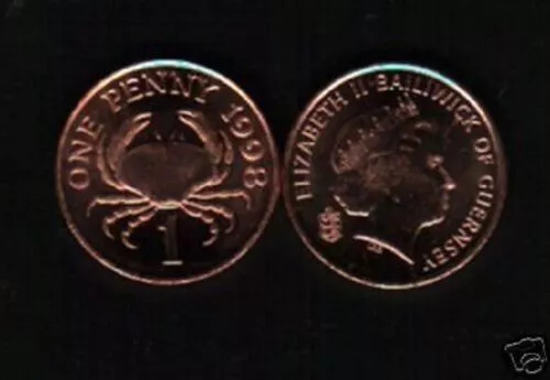 GUERNSEY 1 Penny KM-89 1998 Crab QUEEN QEII UNC x 1 PCS ELIZABETH COIN