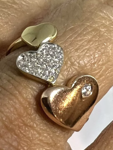 GoLD 14k RING Heart love tri solid cz fine gift her 7 4 5 6 8 9 10 valentine