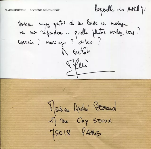 Mylène DEMONGEOT CARTE AUTOGRAPHE SIGNEE 1991