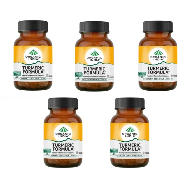 (Pack of 5) Organic India Turmeric Formula (60 Capsules Each) (5 x 60)