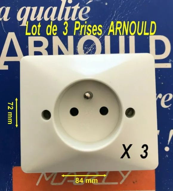 Ancien ARNOULD,Lot de 3 Prises Courant Electrique + Terre,VINTAGE,Neuf, 84x72 mm