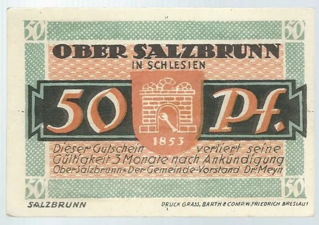 Notgeld - Gemeinde Bad Salzbrunn (heute Szczawno Zdrój in Polen) - 50 Pf. - 1921