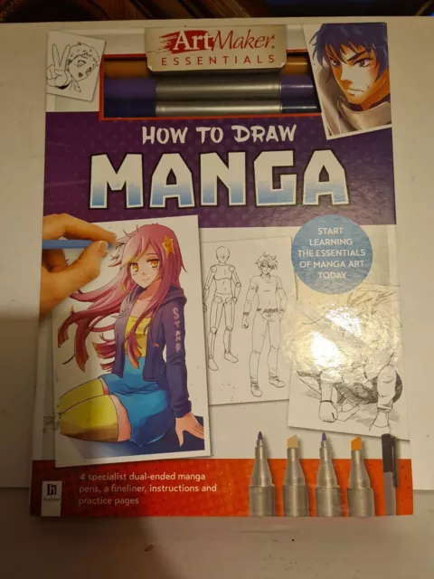 HINKLER'S ART MAKER How to Draw Manga Kit 48pg Book 5 Pens