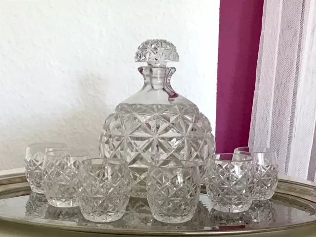 Vintage alt antik? Karaffe Likör Set 6 Schnaps Likörgläser Gläser Kristallglas