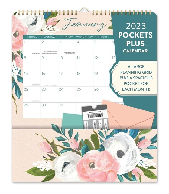 POCKET CALENDAR 2023 Spiral Wall, Bella Flora Monthly (Pocket Plus