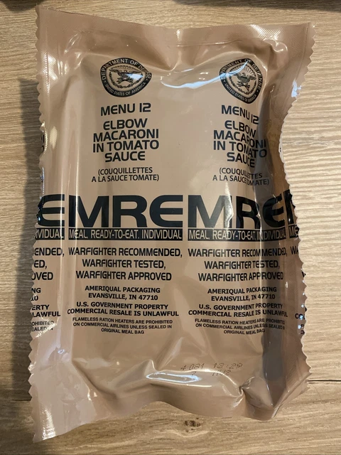 Ration De Combat Militaire Américaine MRE US Menu 12 Coquillettes Tomate 03/2027