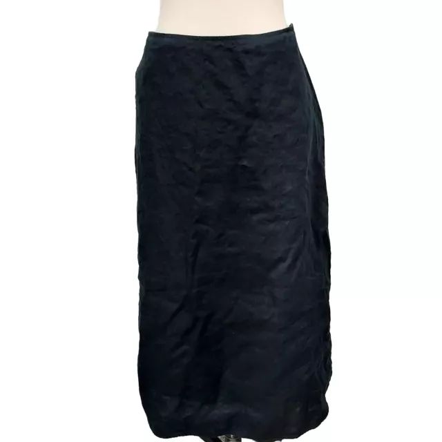 J. Jill Linen Skirt Womens size 10 A Line Black Midi Maxi Lined Zipper