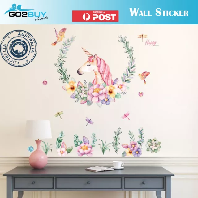 DIY Wall Sticker Unicorn Happy Flowers Art Vinyl Wall Decals Home Room Decor