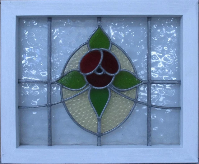 OLD ENGLISH LEADED STAINED GLASS WINDOW Cute Floral 19.25" x 15.75"