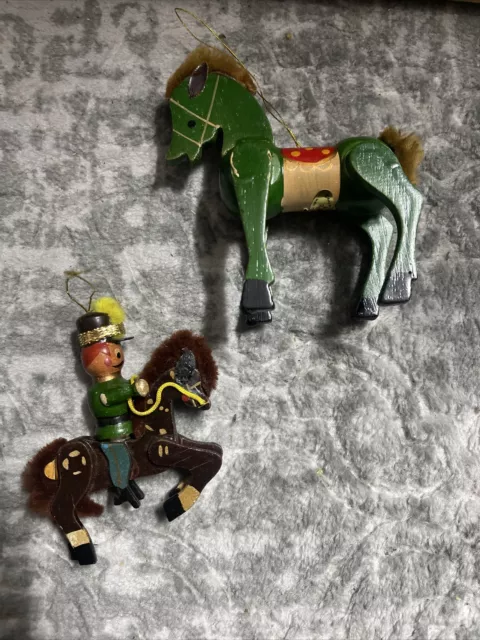 Vintage Nutcracker On Horse Wooden Christmas Tree Ornament Russ Berrie