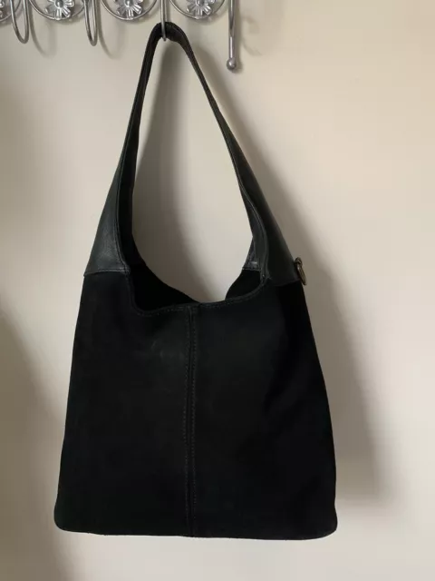 Borse In Pelle Leather Suede Slouchy Hobo Bucket Bag Black Made In Italy