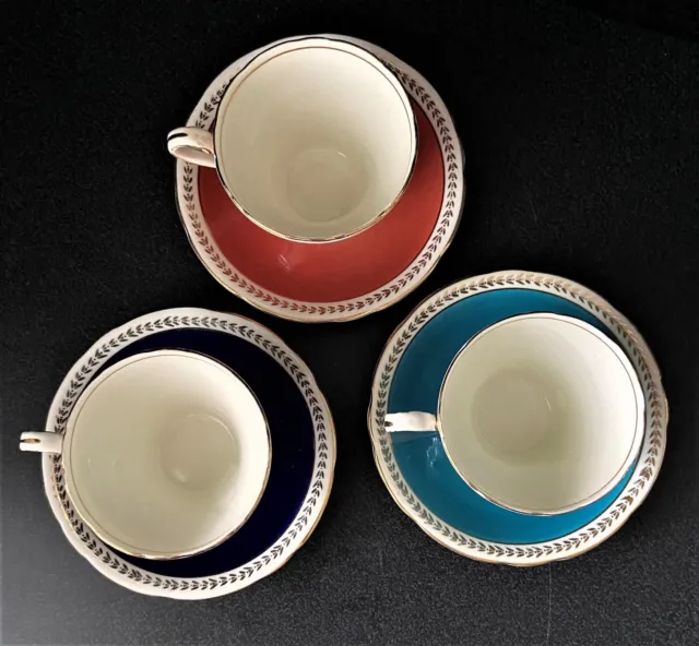 Set of 3 Aynsley England Bone China Corset Shape Cups and Saucers C186 2