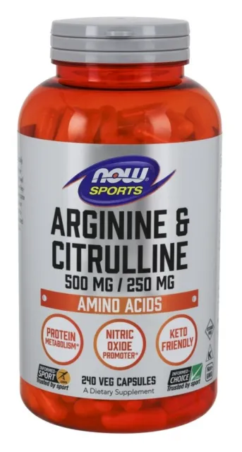 Now Foods Arginine Et Citrulline 500/250 Aminé Acides Protéine 240 Veg Capsules
