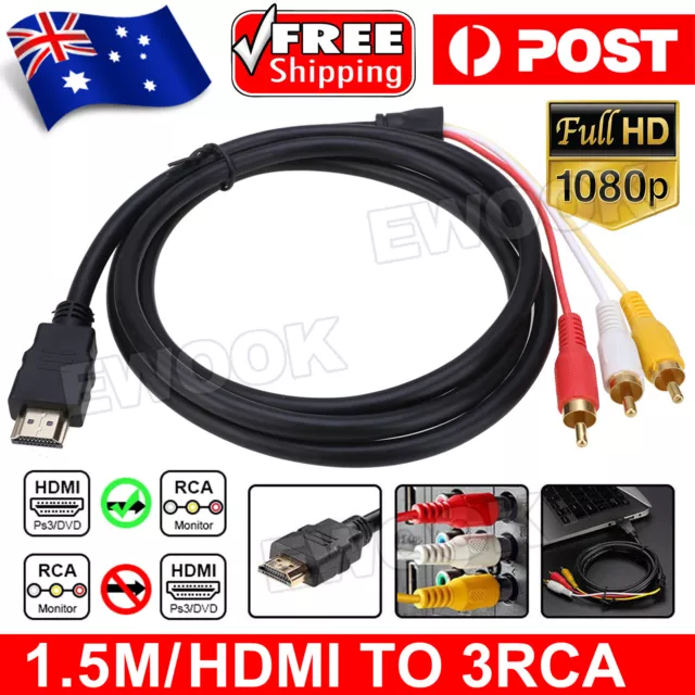 HDMI to RCA RGB Male AV 3 RCA Video Audio Converter Cable For HDTV DVD Player