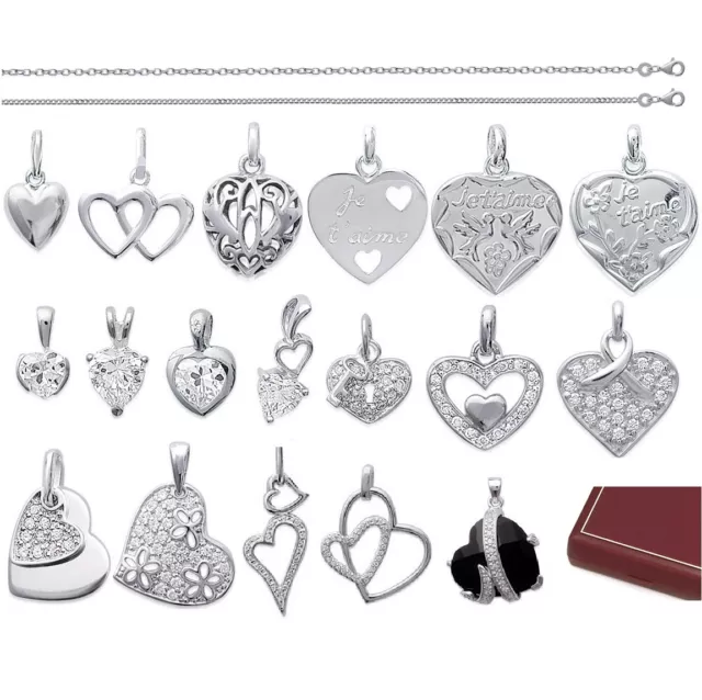 PENDENTIF COEUR AMOUREUX St Valentin en ARGENT Massif + CHAINE choix Neuf