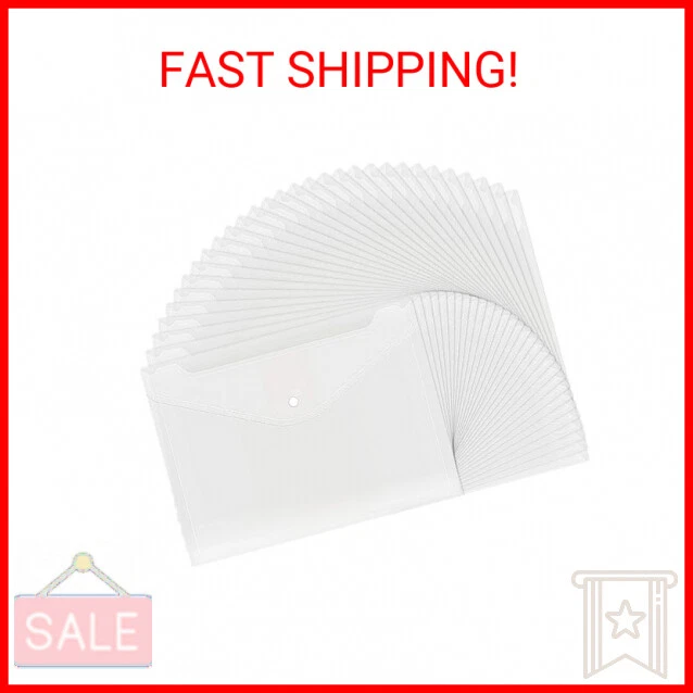 EOOUT 30pcs Plastic Envelopes, Clear Reusable Poly Envelope Waterproof File Fold
