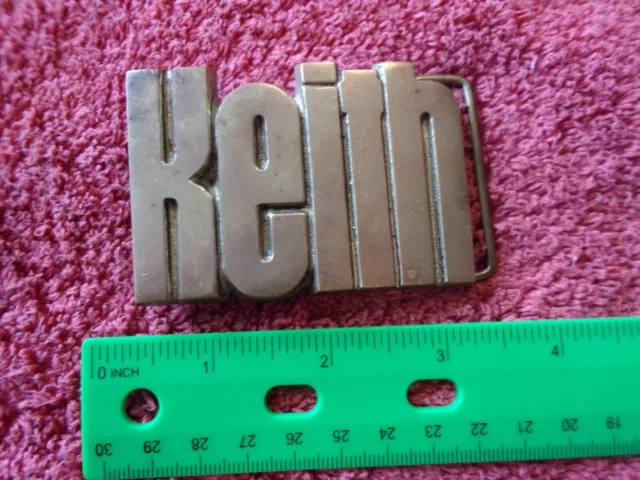 Vintage Belt Buckle Solid Brass KEITH name plate cut out bold font letters