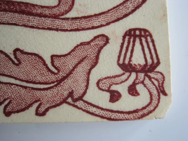 Antique 6" Art Nouveau Burgundy Transfer Print Tile - T & R Boote C1906/7 2