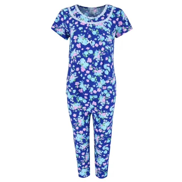 Neuf Elegant Emily Femmes Bleu Floral Capri Sommeil Set