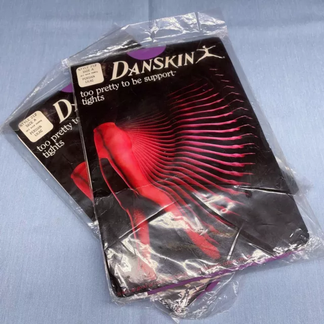Two Pairs Purple Lilac Vintage Danskin Tights - Size A 1982