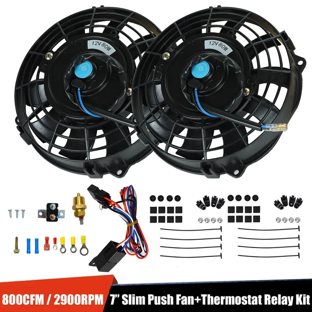2PCS ELECTRIC RADIATOR Car Cooling Fan 7" Inch w/ Thermostat Relay Kit