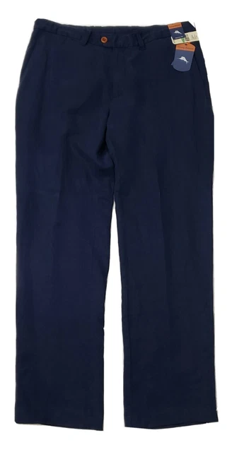 🌴🌴Tommy Bahama La Jolla Linen-blend Flat Front Pants 34x32 Blue Authentic Fit