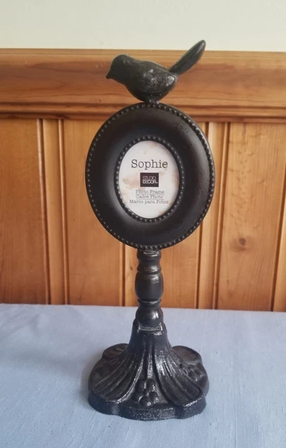 Sophie Black Cast Iron 2 x 2 Wallet Size Photo Frame With Bird Lamppost Shape