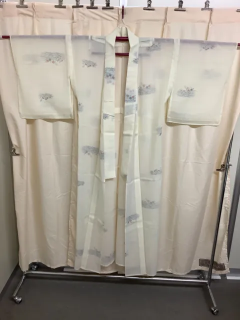 Japanese Vintage Kimono pure silk See through White length 62.2 inch used