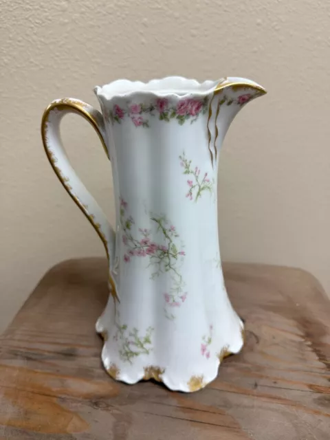 Vintage Haviland & Co Limoges France Hand Painted Floral Pitcher, Missing Topper