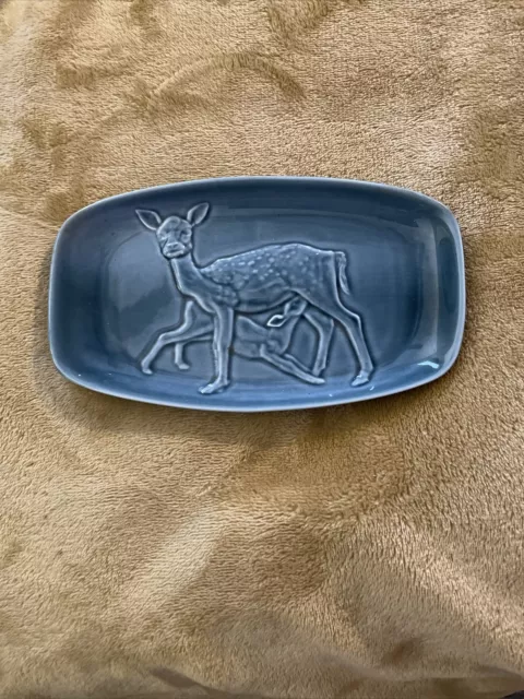 Vintage Poole Pottery Blue Trinket Tray With Deer Pattern