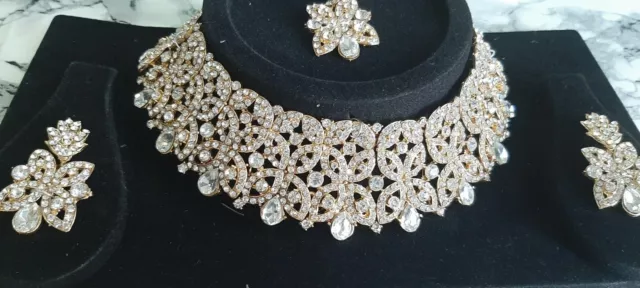 Indian Pakistani Choker Necklace Earrings Tikka Jewellery Set Bridal Party Wear