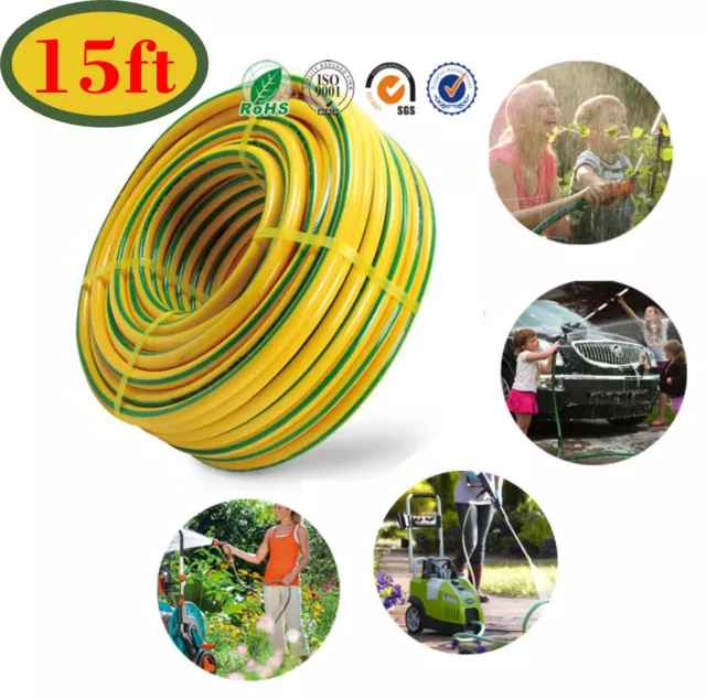 Premium 4 Layer Garden Hose Pipe Reel Reinforced Outdoor Hosepipe Yellow 15 Feet