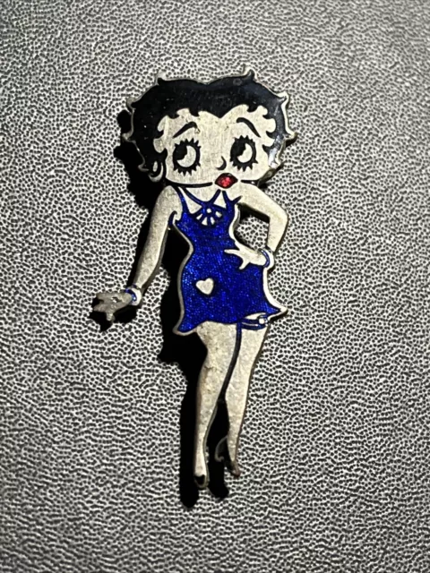 Vintage Antique Beautiful Silver-tone Enameled Original Era Betty Boop Lapel Pin