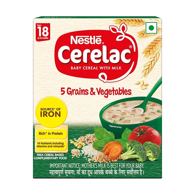 Cereal para bebé Nestlé CERELAC con leche, 5 granos y verduras - de 18 a 24 meses