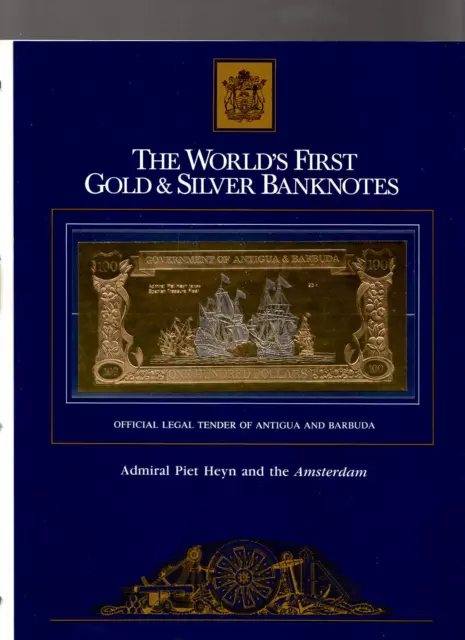 23kt Gold & Silver UNC $100 Antigua 1981 - Admiral Piet Heyn & Amsterdam